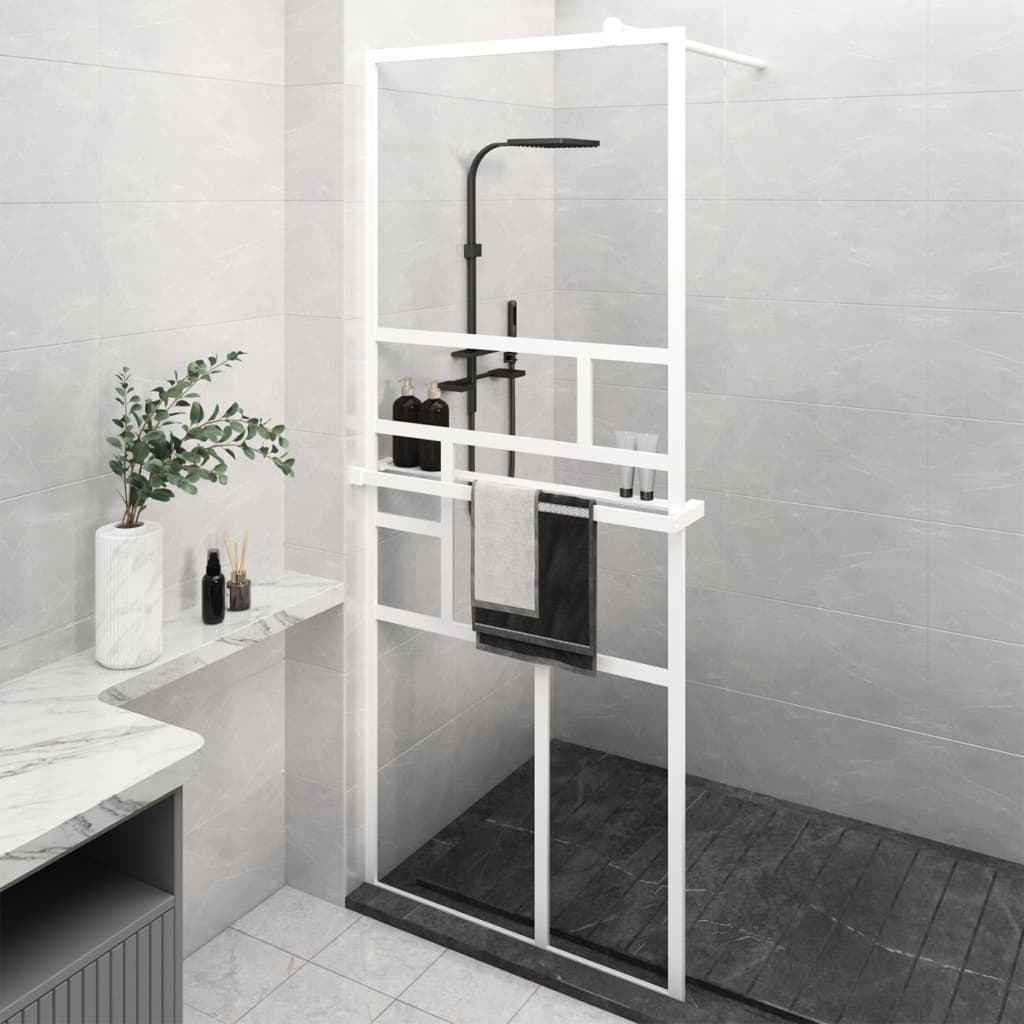 Duschwand mit Ablage für Walk-In-Dusche Weiß 90x195 cm ESG