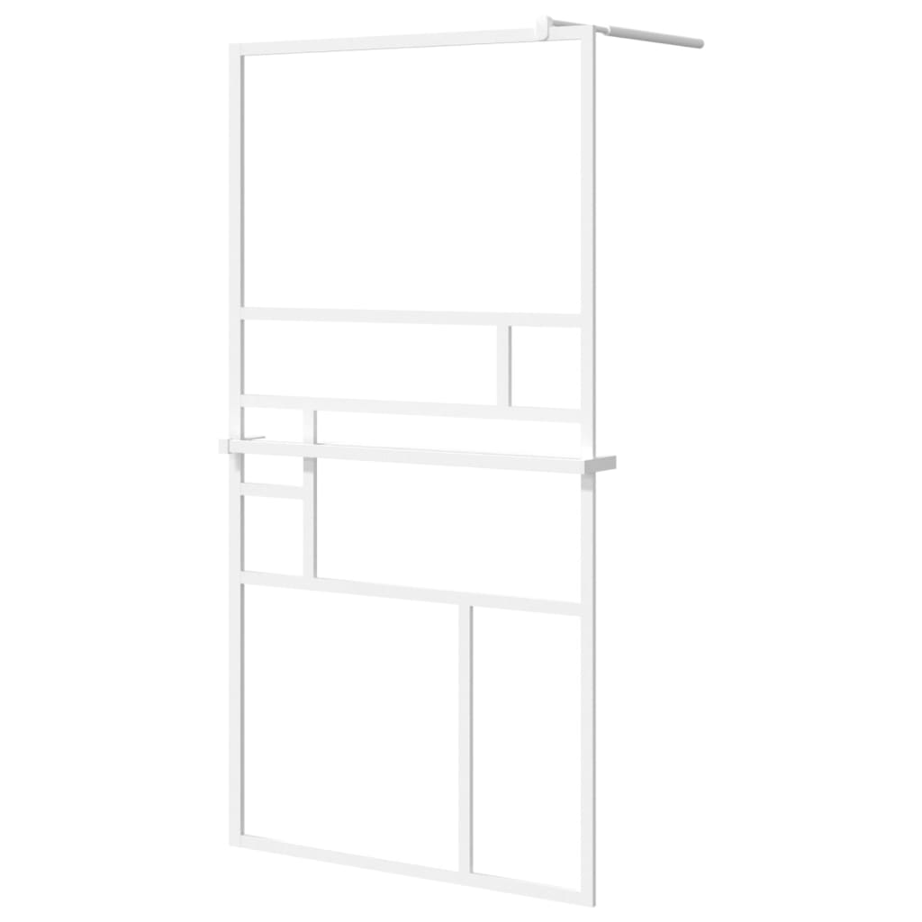 Duschwand mit Ablage für Walk-In-Dusche Weiß 100x195 cm ESG