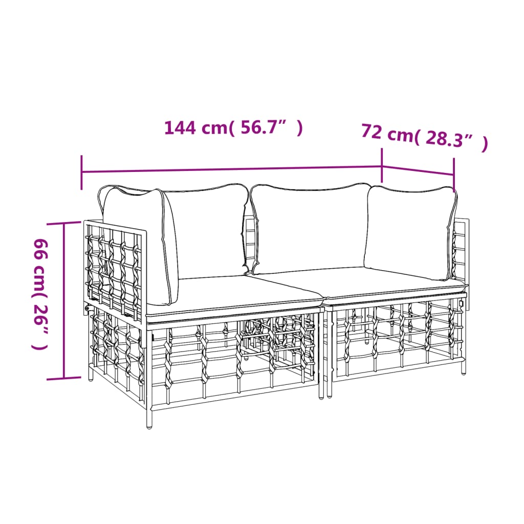 Sofás esquineros con cojines 2 uds. Modulares Poly Rattan.