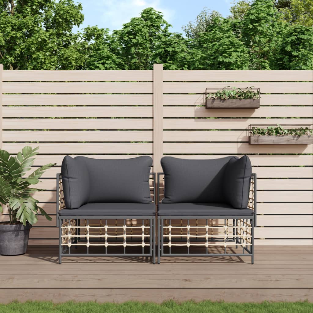 Sofás esquineros con cojines 2 uds. Modulares Poly Rattan.