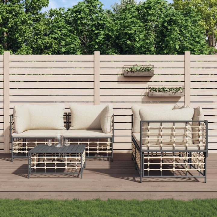 5-tlg. Garten-Lounge-Set mit Kissen Anthrazit Poly Rattan