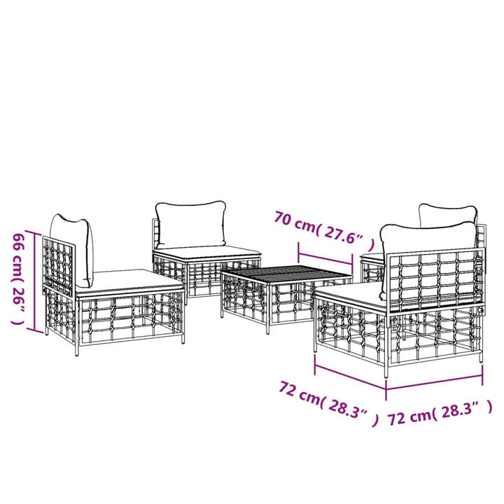 5-tlg. Garten-Lounge-Set mit Kissen Anthrazit Poly Rattan