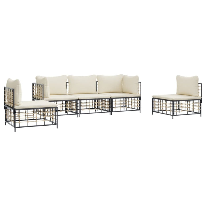 5-tlg. Garten-Lounge-Set mit Kissen Anthrazit Poly Rattan