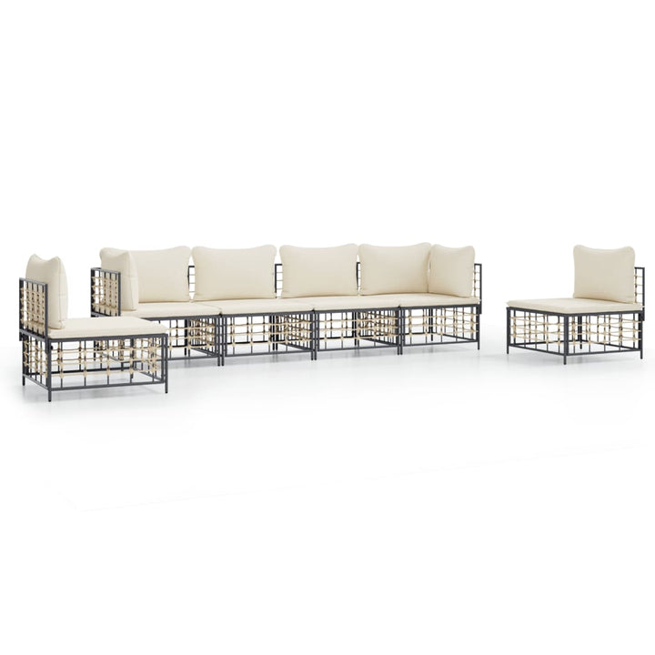 6-tlg. Garten-Lounge-Set mit Kissen Anthrazit Poly Rattan