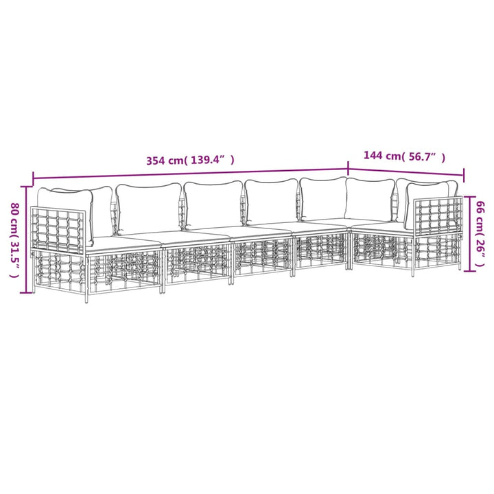 6-tlg. Garten-Lounge-Set mit Kissen Anthrazit Poly Rattan