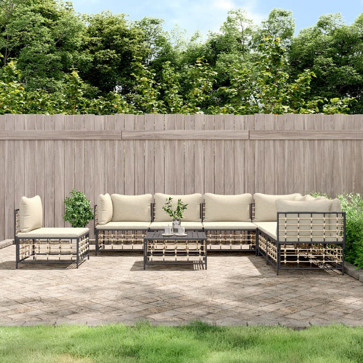 8-tlg. Garten-Lounge-Set mit Kissen Anthrazit Poly Rattan