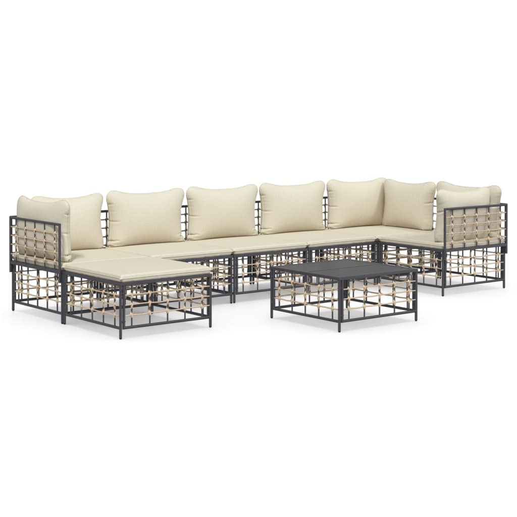 8-tlg. Garten-Lounge-Set mit Kissen Anthrazit Poly Rattan