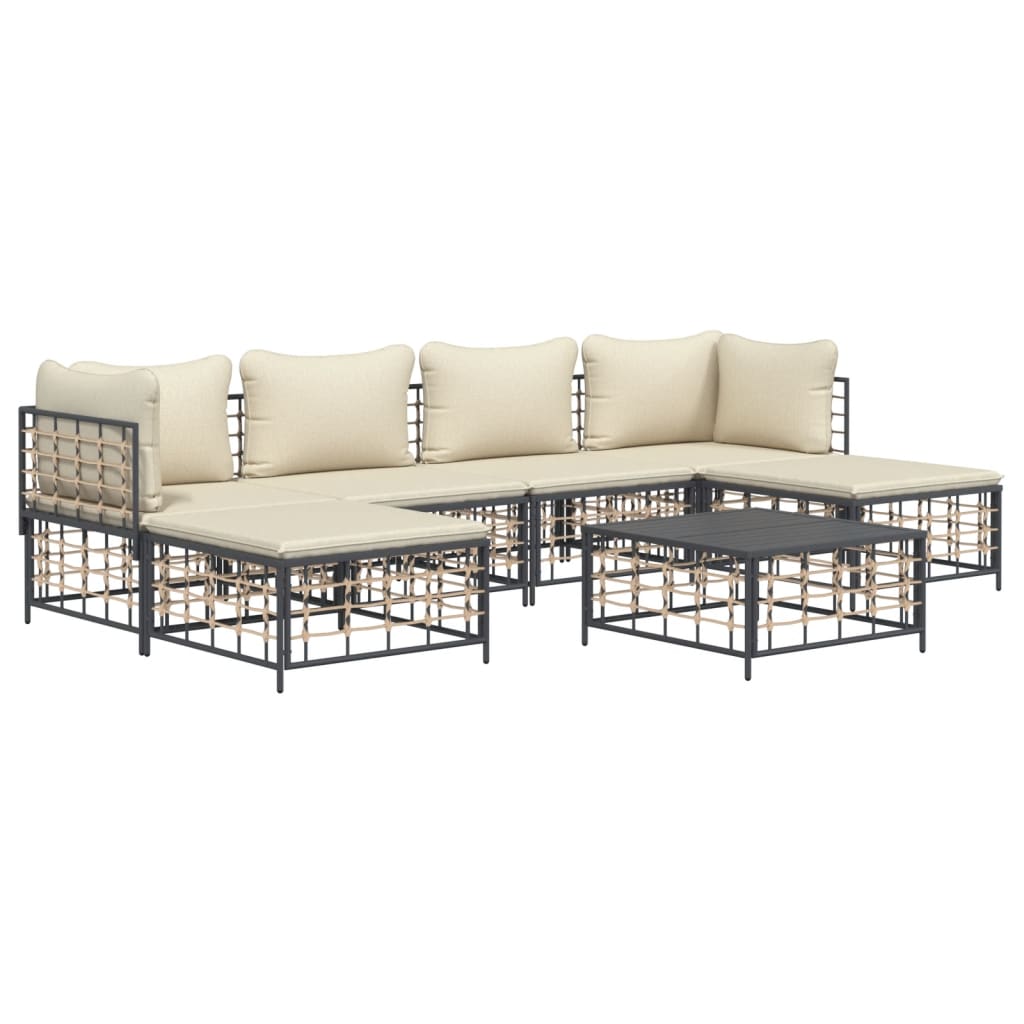 7-tlg. Garten-Lounge-Set mit Kissen Anthrazit Poly Rattan