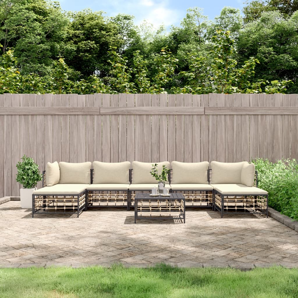 8-tlg. Garten-Lounge-Set mit Kissen Anthrazit Poly Rattan