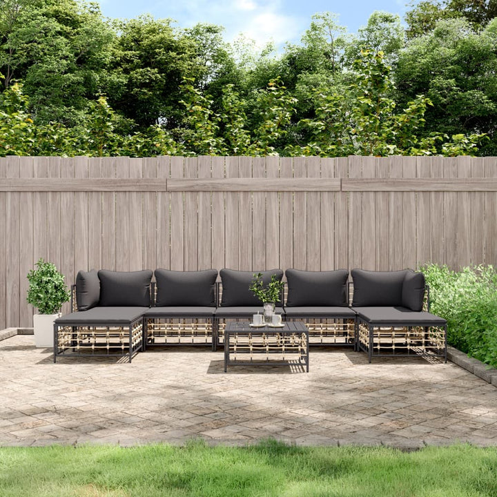 8-tlg. Garten-Lounge-Set mit Kissen Anthrazit Poly Rattan