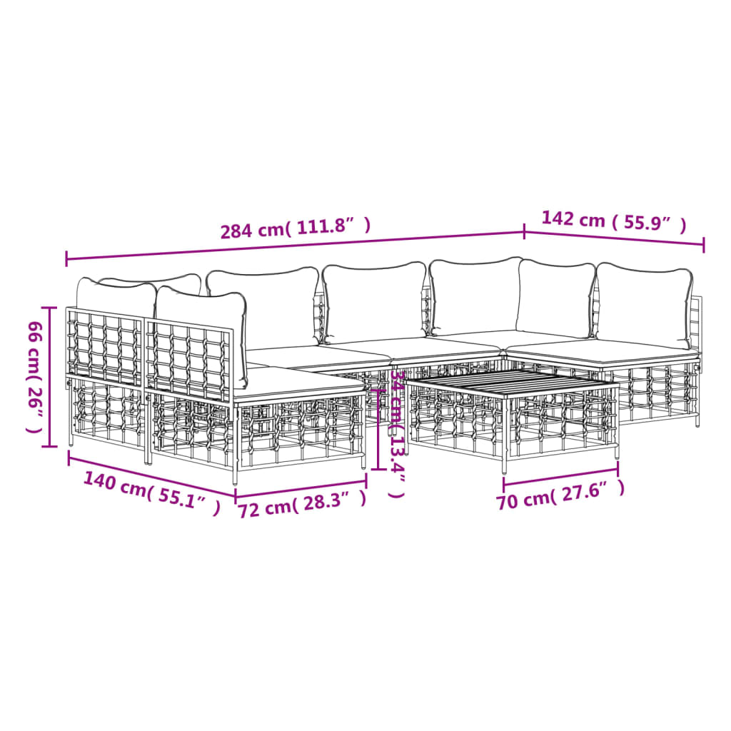 7-tlg. Garten-Lounge-Set mit Kissen Anthrazit Poly Rattan