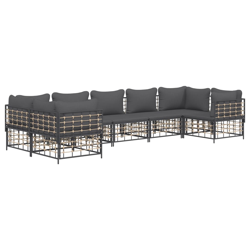 7-tlg. Garten-Lounge-Set mit Kissen Anthrazit Poly Rattan