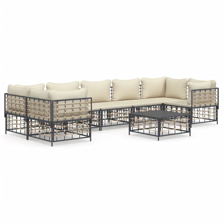 8-tlg. Garten-Lounge-Set mit Kissen Anthrazit Poly Rattan