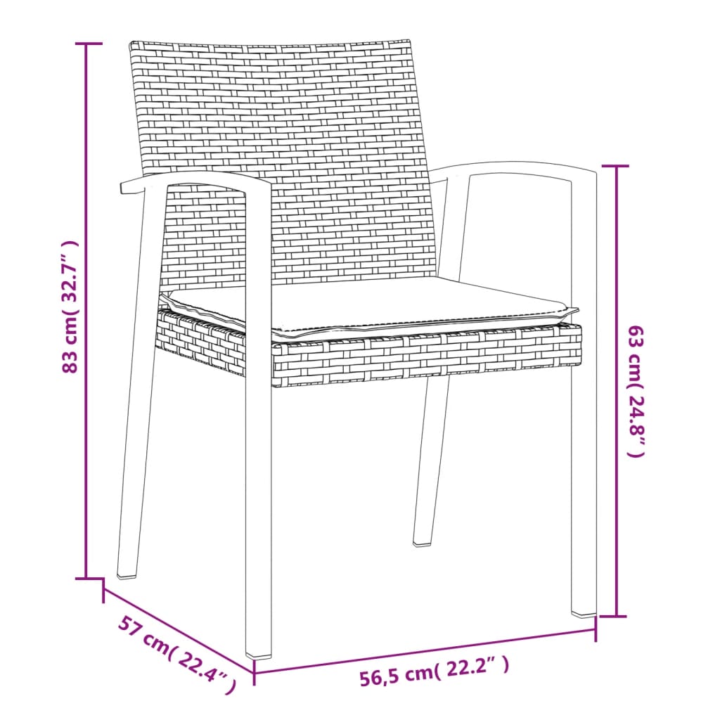 Gartenstühle mit Kissen 4 Stk. Schwarz 56,5x57x83cm Poly Rattan