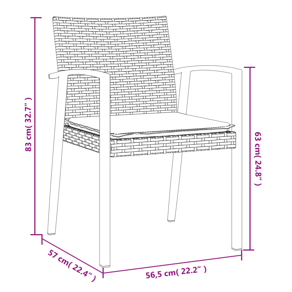 Gartenstühle mit Kissen 6 Stk. Schwarz 56,5x57x83cm Poly Rattan