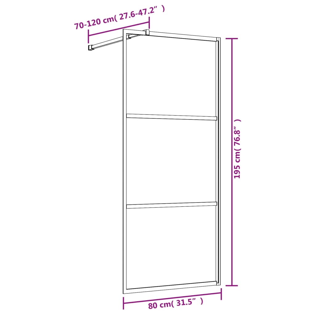 Mampara de ducha para cabina de ducha con cristal transparente ESG Dorado 80x195cm