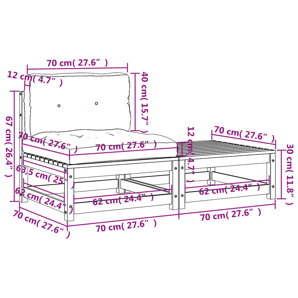 Gartensofa ohne Armlehnen mit Kissen und Hocker