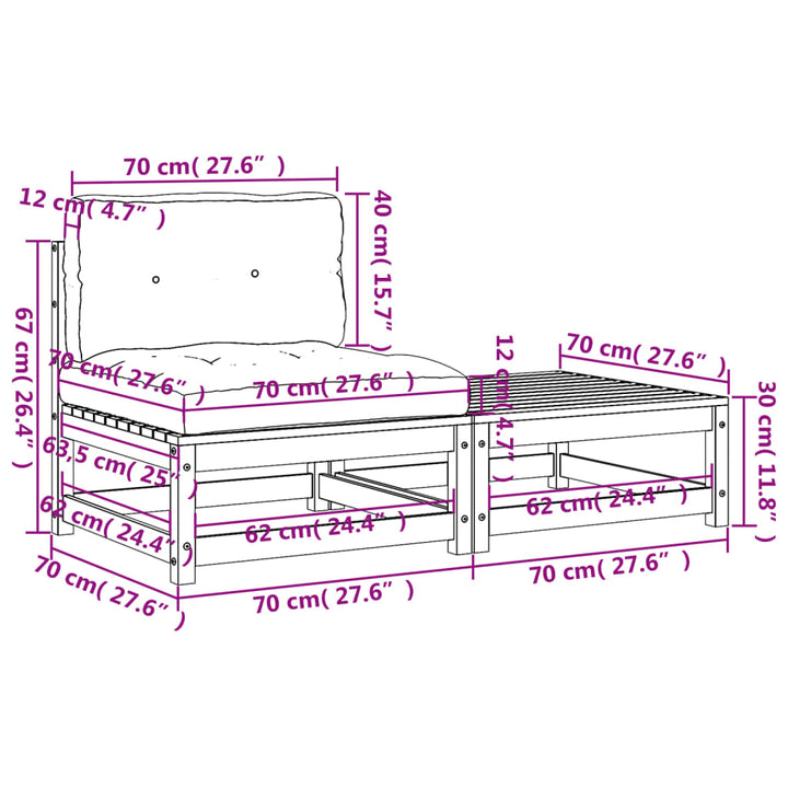 Gartensofa ohne Armlehnen mit Kissen und Hocker