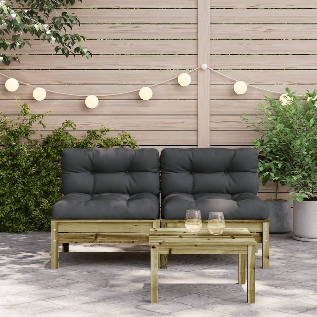 Gartensofa ohne Armlehnen mit Kissen 2 Stk. Kiefernholz