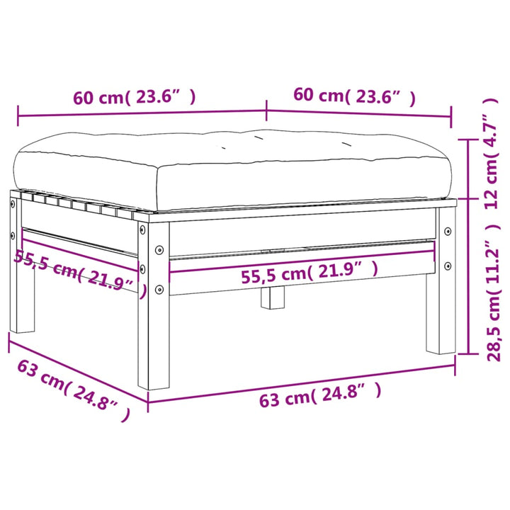 Taburete de jardín con cojín 2 piezas de madera de pino impregnada.
