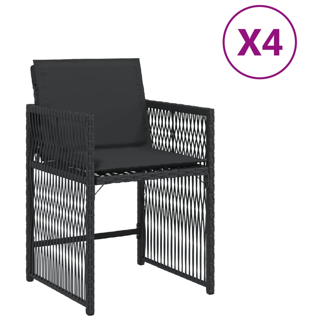 Gartenstühle mit Kissen 4 Stk. Schwarz Poly Rattan