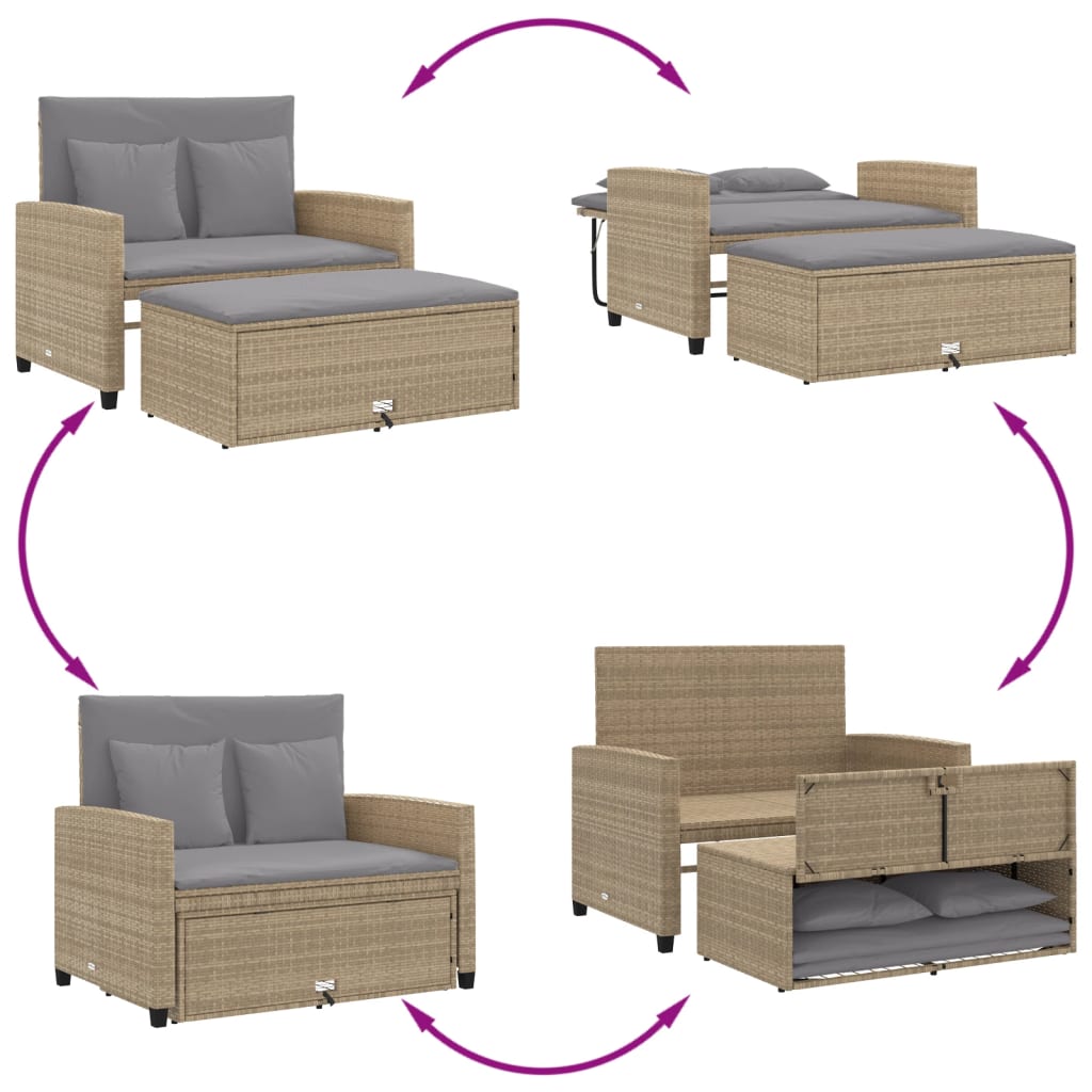 Sofá de jardín con cojines 2 plazas polirratán beige