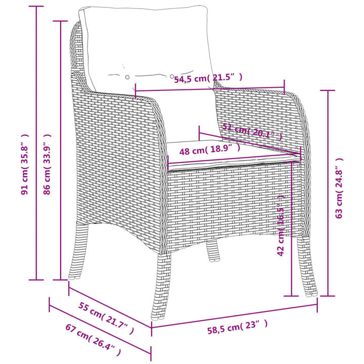 Gartenstühle mit Kissen 2 Stk. Braun Poly Rattan