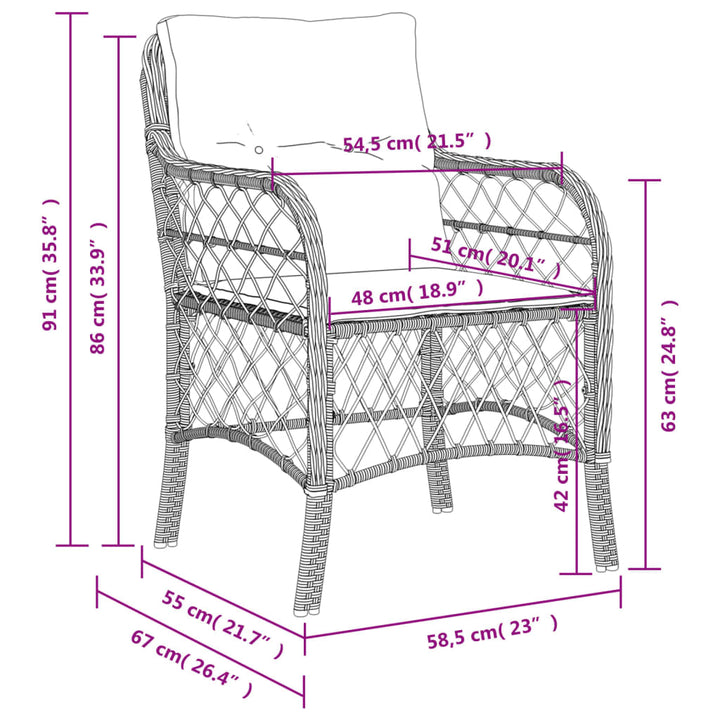 Gartenstühle mit Kissen 2 Stk. Braun Poly Rattan