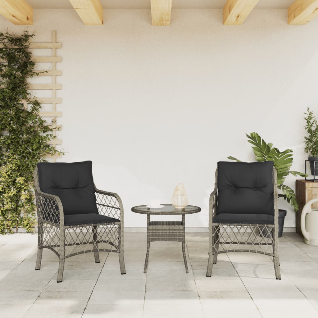 Gartenstühle mit Kissen 2 Stk. Grau Poly Rattan