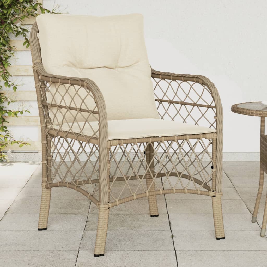 Gartenstühle mit Kissen 2 Stk. Beige Poly Rattan