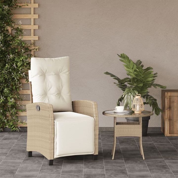 Gartensessel mit Fußteil Verstellbar Beige Poly Rattan