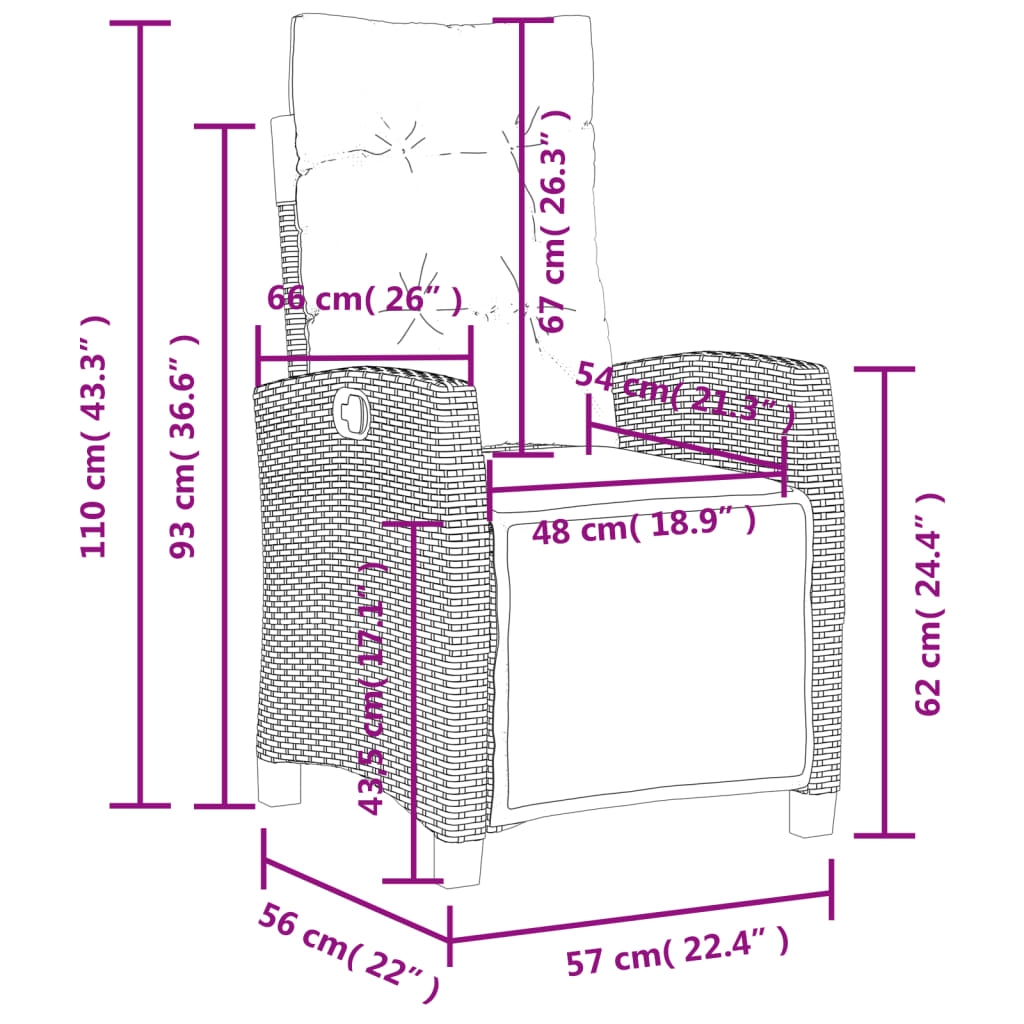 Gartensessel mit Fußteil 2 Stk. Verstellbar Grau Poly Rattan