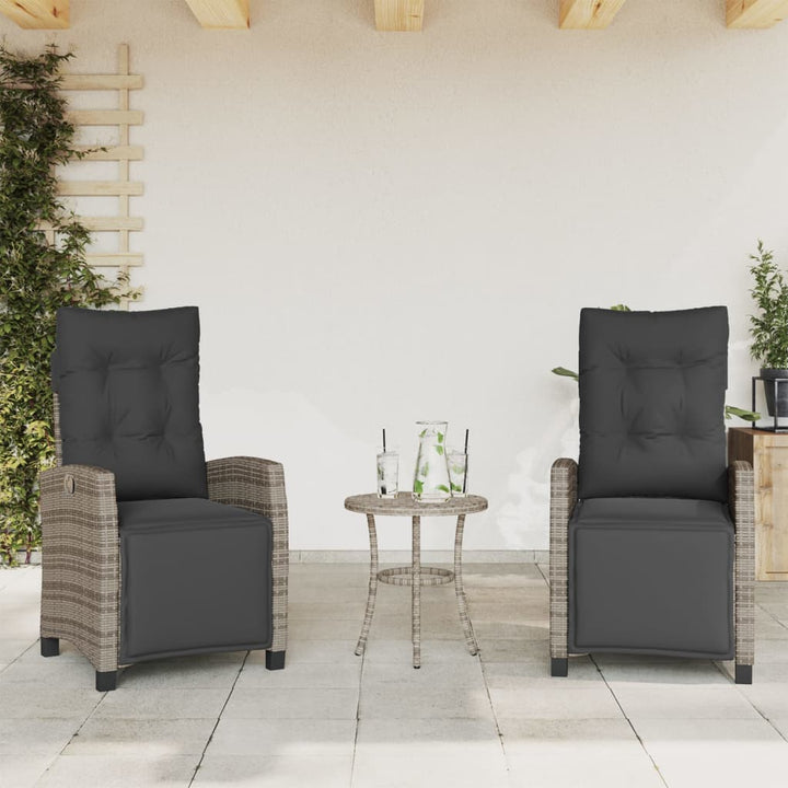 Gartensessel mit Fußteil 2 Stk. Verstellbar Grau Poly Rattan