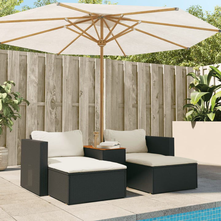 5tlg. Garten-Sofagarnitur mit Kissen Schwarz Poly Rattan Akazie