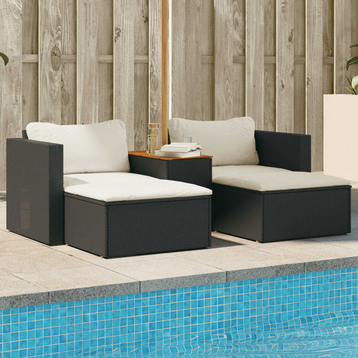 5tlg. Garten-Sofagarnitur mit Kissen Schwarz Poly Rattan Akazie