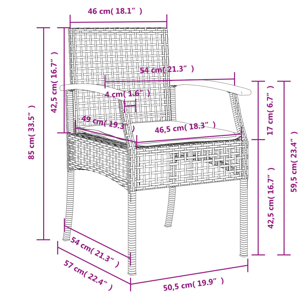 Gartenstühle mit Kissen 2 Stk. Schwarz Poly Rattan Akazienholz