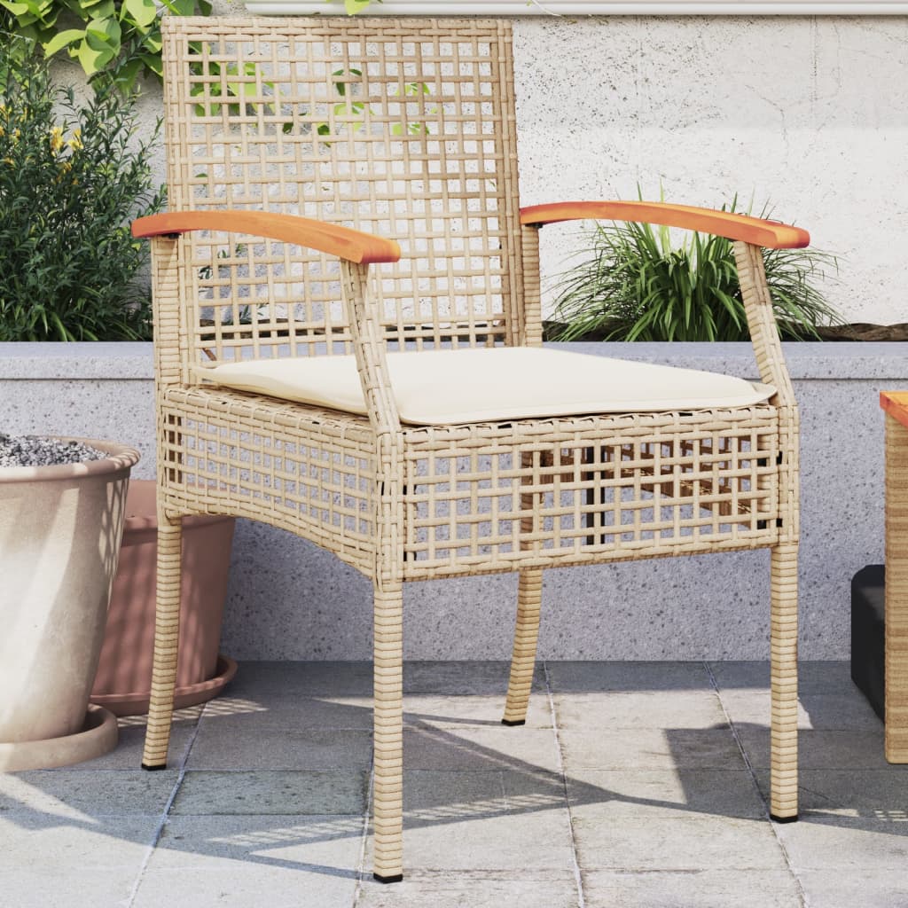 Gartenstühle mit Kissen 2 Stk. Beige Poly Rattan Akazienholz