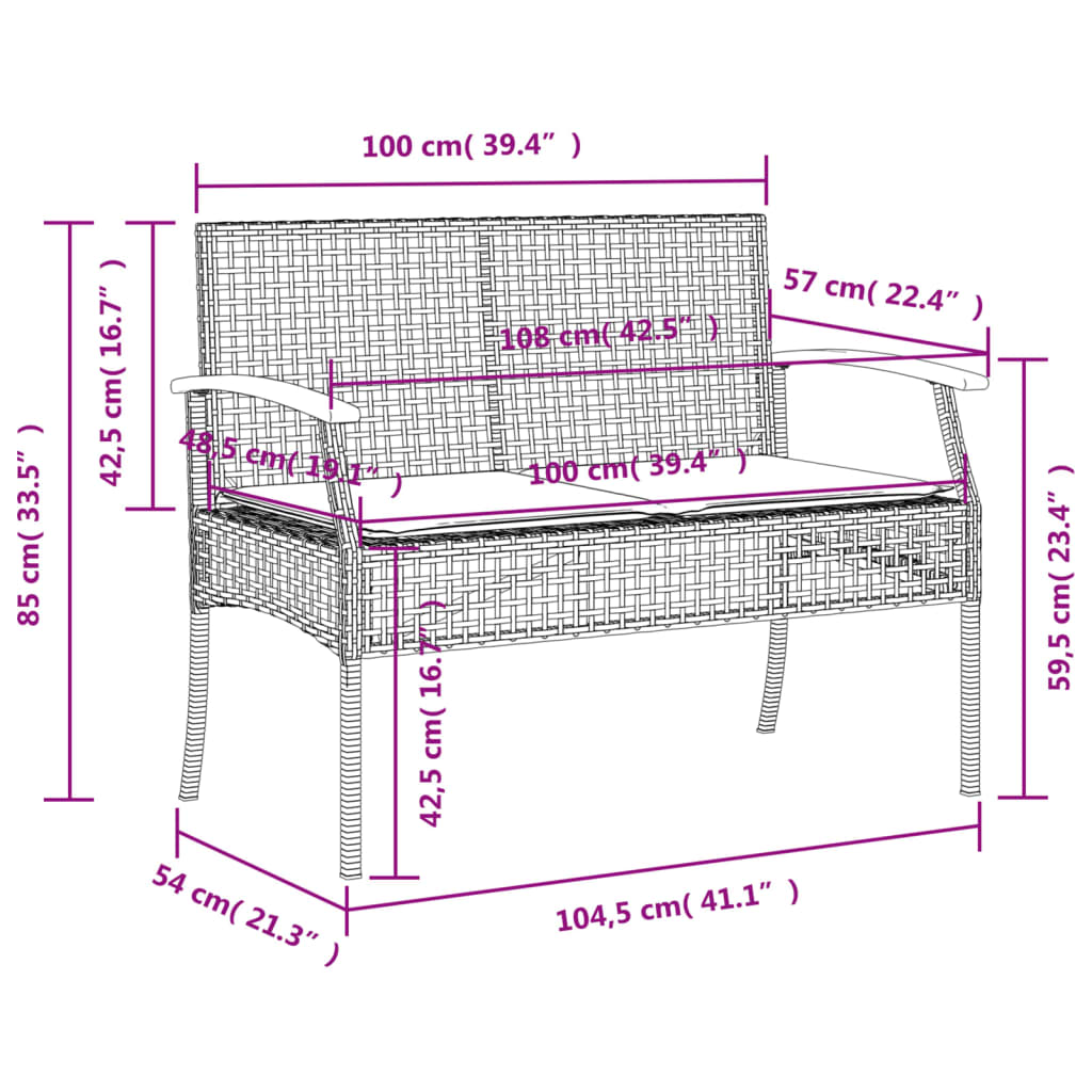 Gartenbank mit Kissen Grau Poly Rattan Akazienholz