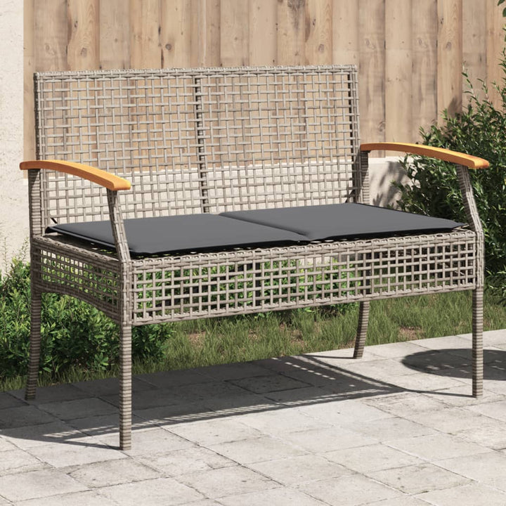 Gartenbank mit Kissen Grau Poly Rattan Akazienholz