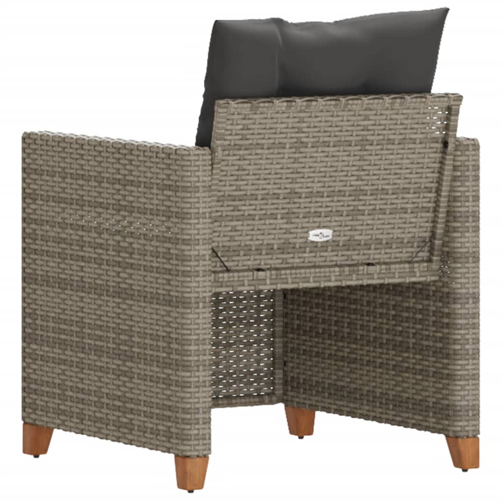 Sillón de jardín con cojín Poly Rattan gris