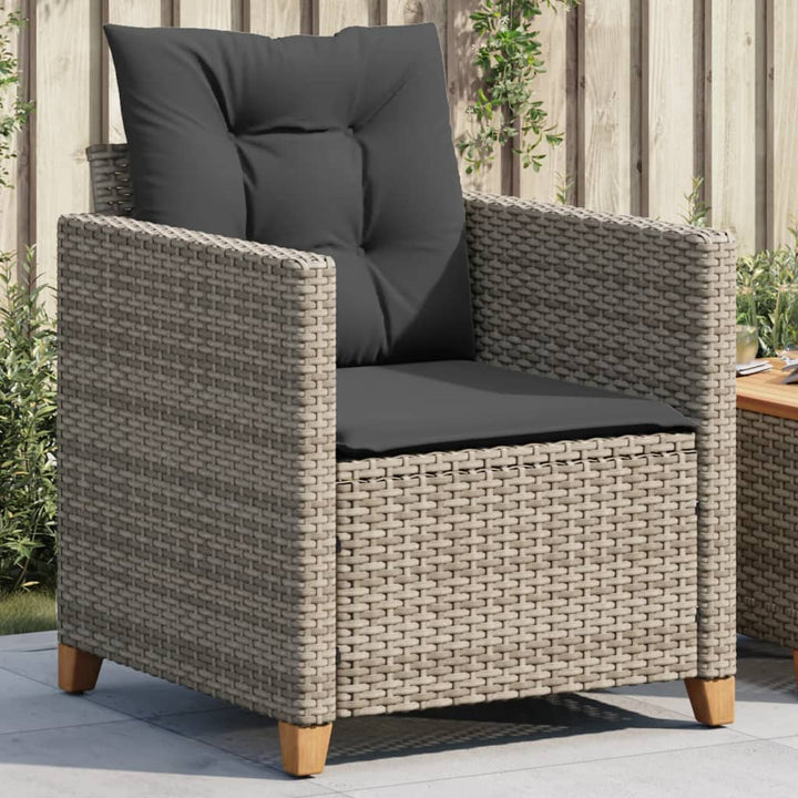 Sillón de jardín con cojín Poly Rattan gris