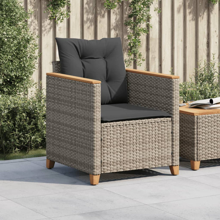 Sillón de jardín con cojín Poly Rattan gris