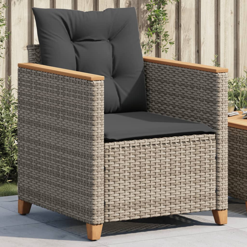 Sillón de jardín con cojín Poly Rattan gris