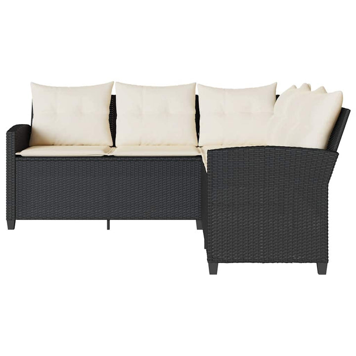 L-förmiges Couchsofa mit Kissen Schwarzes Polyrattan