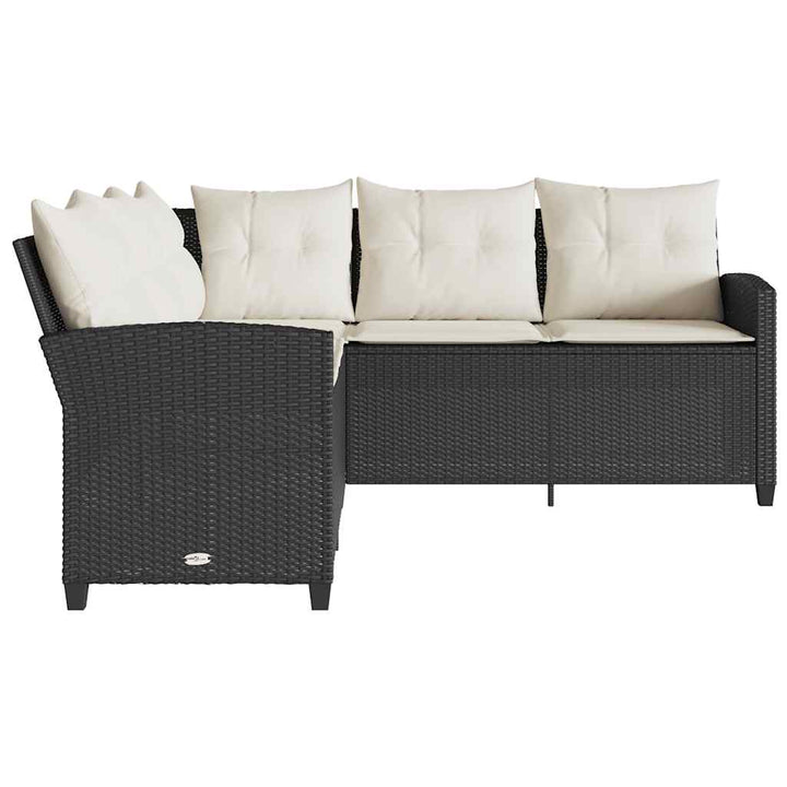 L-förmiges Couchsofa mit Kissen Schwarzes Polyrattan