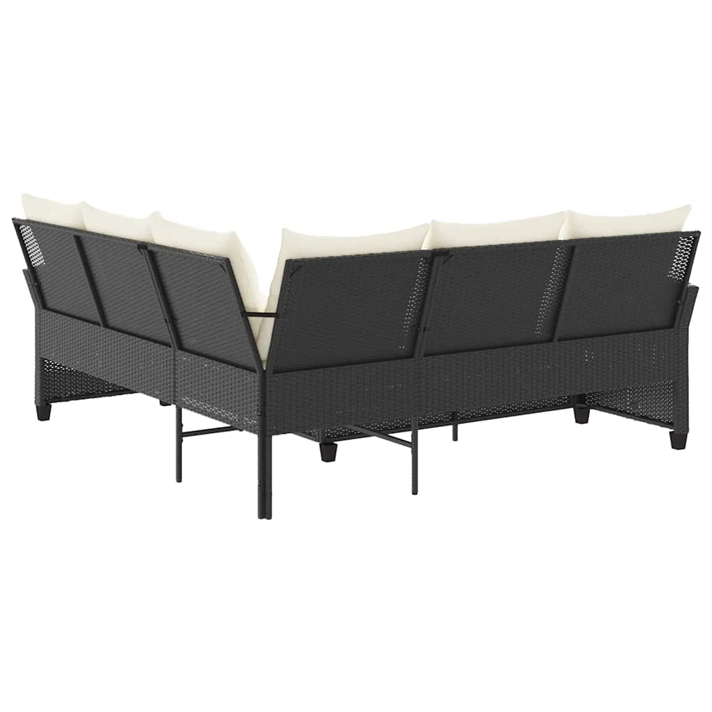 L-förmiges Couchsofa mit Kissen Schwarzes Polyrattan