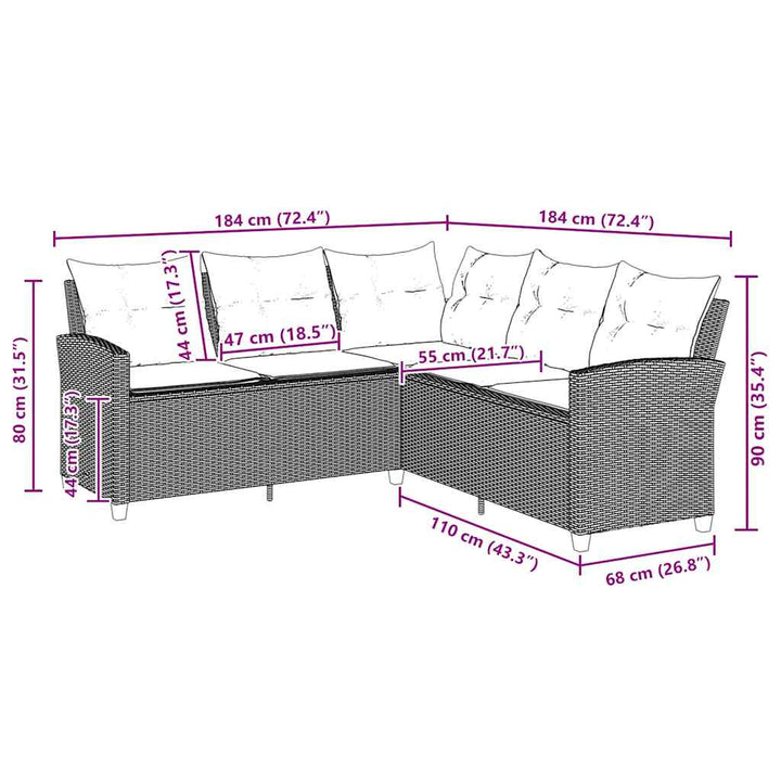 L-förmiges Couchsofa mit Kissen Schwarzes Polyrattan