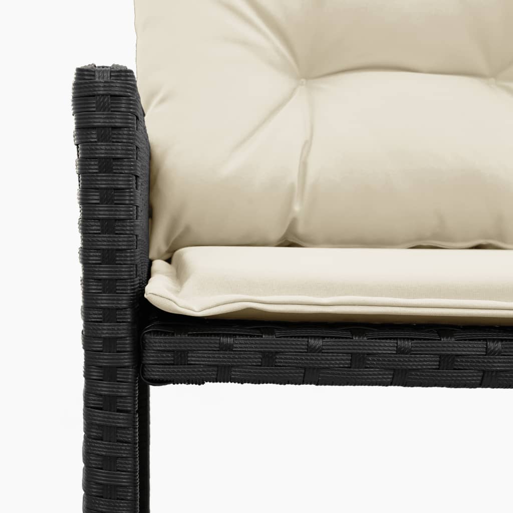 Sofá de jardín en forma de L con mesa y cojines Poly Rattan negro