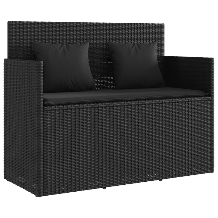 Gartenbank mit Kissen Schwarz Poly Rattan