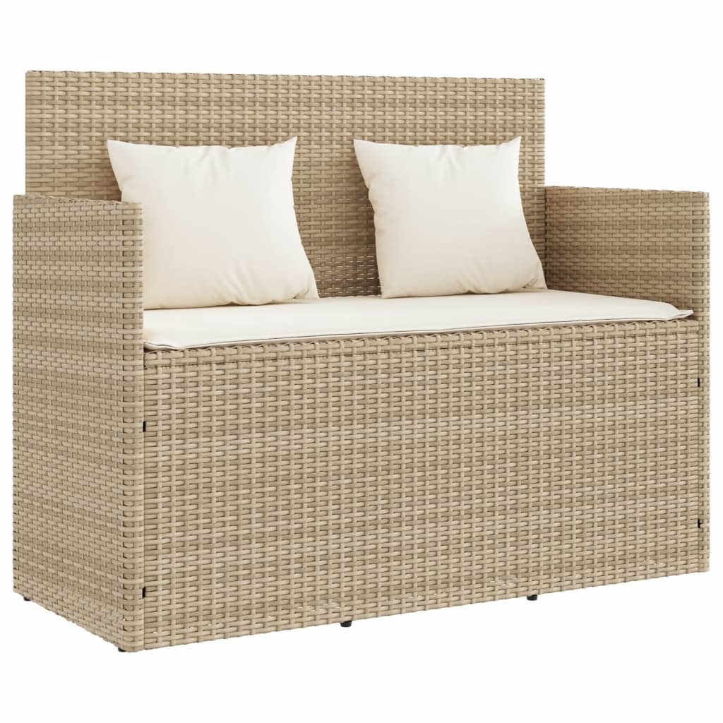 Gartenbank mit Kissen Beige Poly Rattan